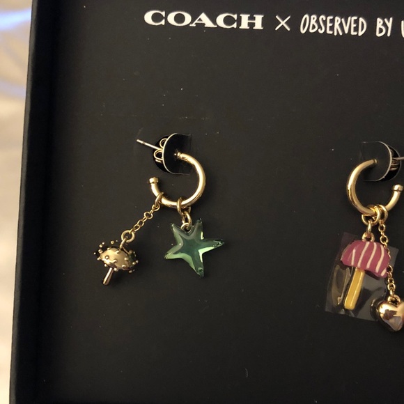 Coach x Observed By Us Mismatch Star & Mushroom Huggie Hoop Earrings NWT & Box - Picture 6 of 15